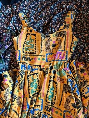 Nooworks Vacation Dress Mustard Tribal Print Sundress with Multicolor Accents